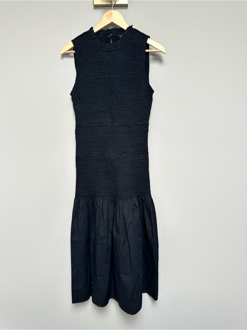 J. Crew Black Smocked Sleeveless Mini Dress